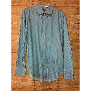 Robert Graham Men's Shirt XL Blue Striped Plaid Accents Long Sleeve